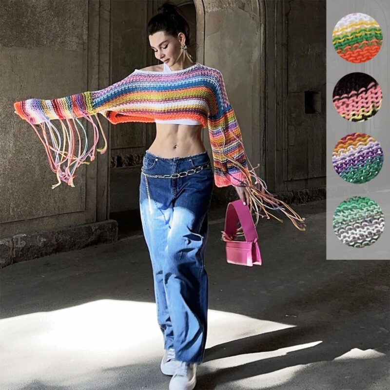 Rainbow Tassels Loose Sweater