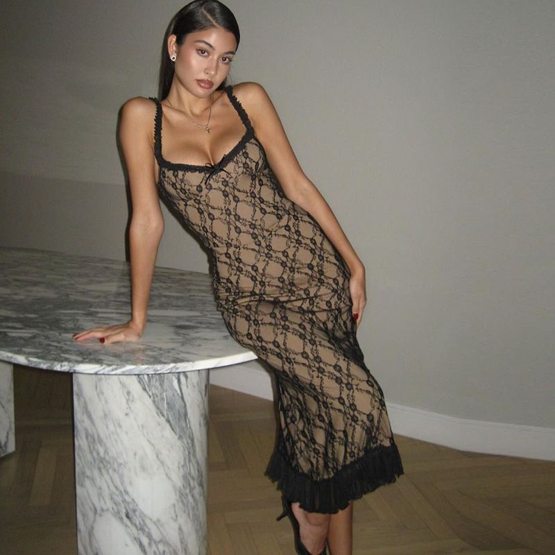 Lace Bow Front Slim Dress