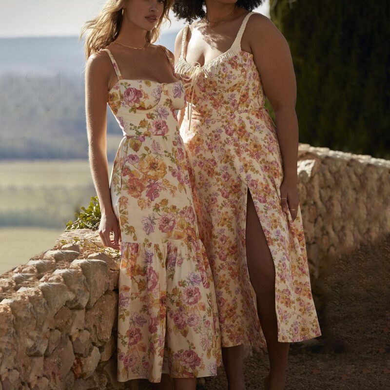Floral Midi Dress | Ruffled Tie-Front Sleeveless Dress