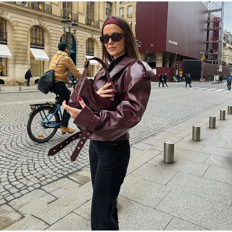 Retro Cuff-Detailed Leather Motorcycle Jacket