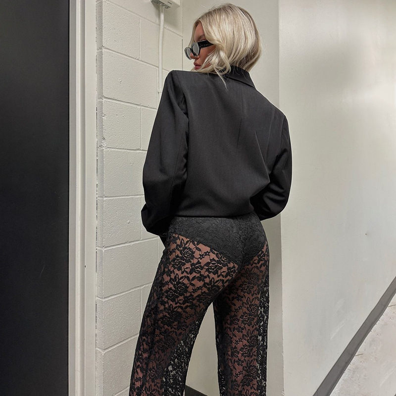 Lace Perspective Straight-Leg Pants