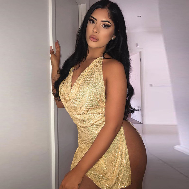 Backless Hollow Halter Mini Dress