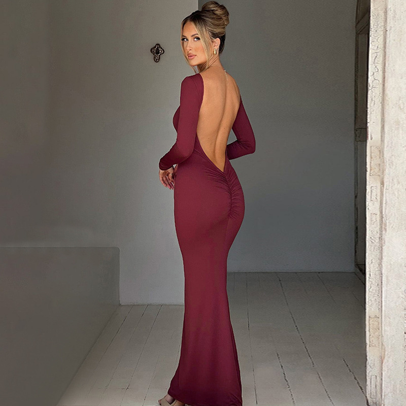 Long Sleeve Backless Sexy Dress