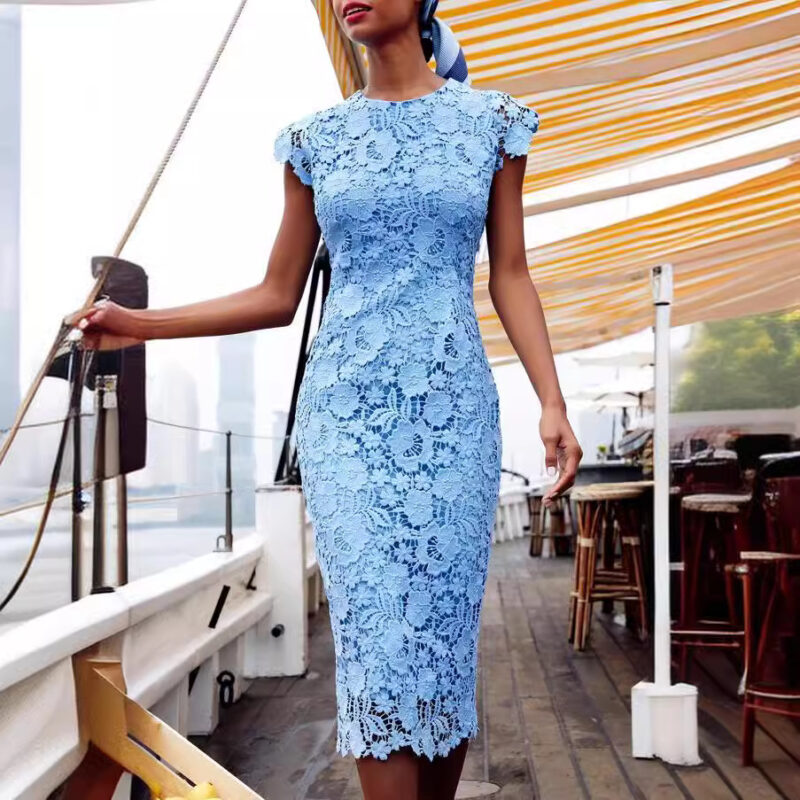 Lace Floral Sleeveless Bodycon Dress