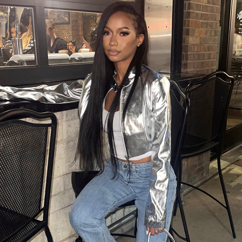 Sleek Line-Embellished Leather Jacket