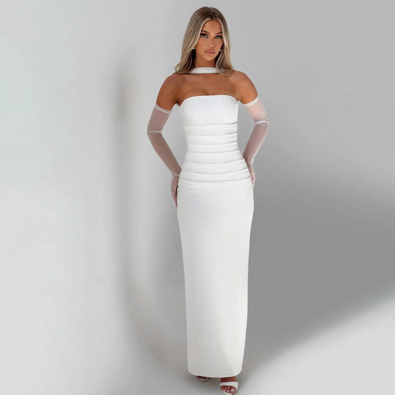 Mesh Sleeve Off Shoulder Maxi Dress