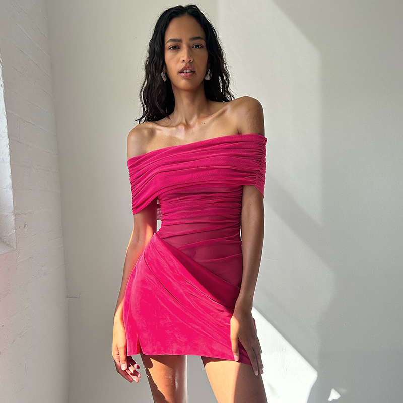 Mesh One Shoulder Sexy Mini Dress