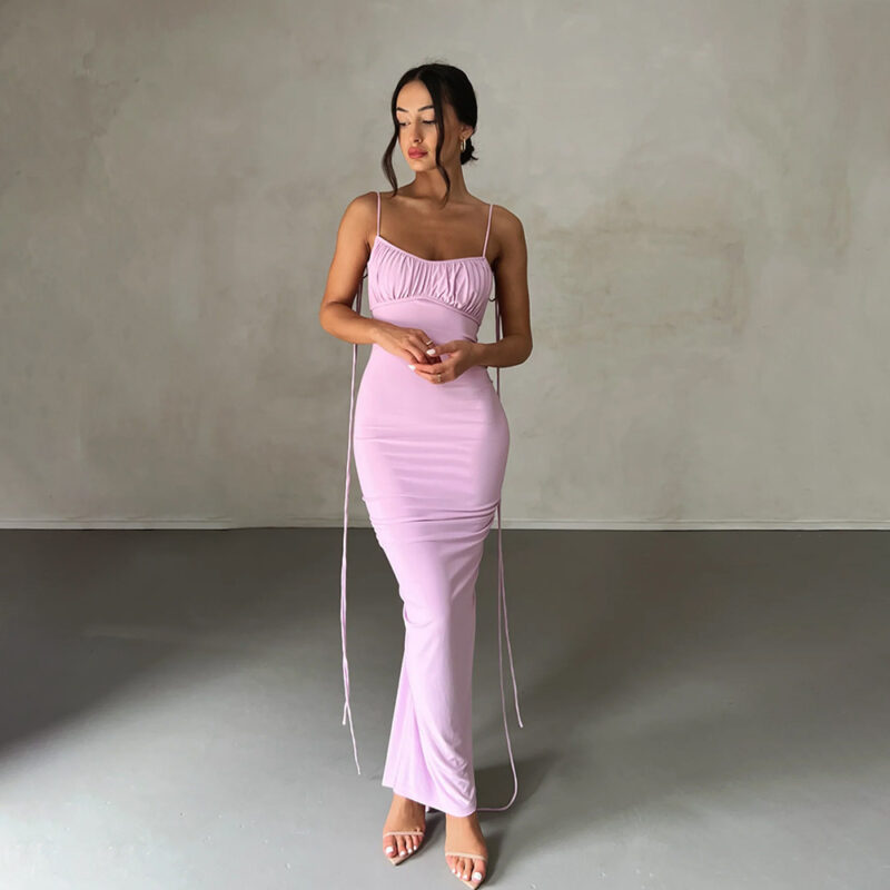 Sexy Backless Ruched Maxi Dress | Elegant Spaghetti Strap Evening Gown