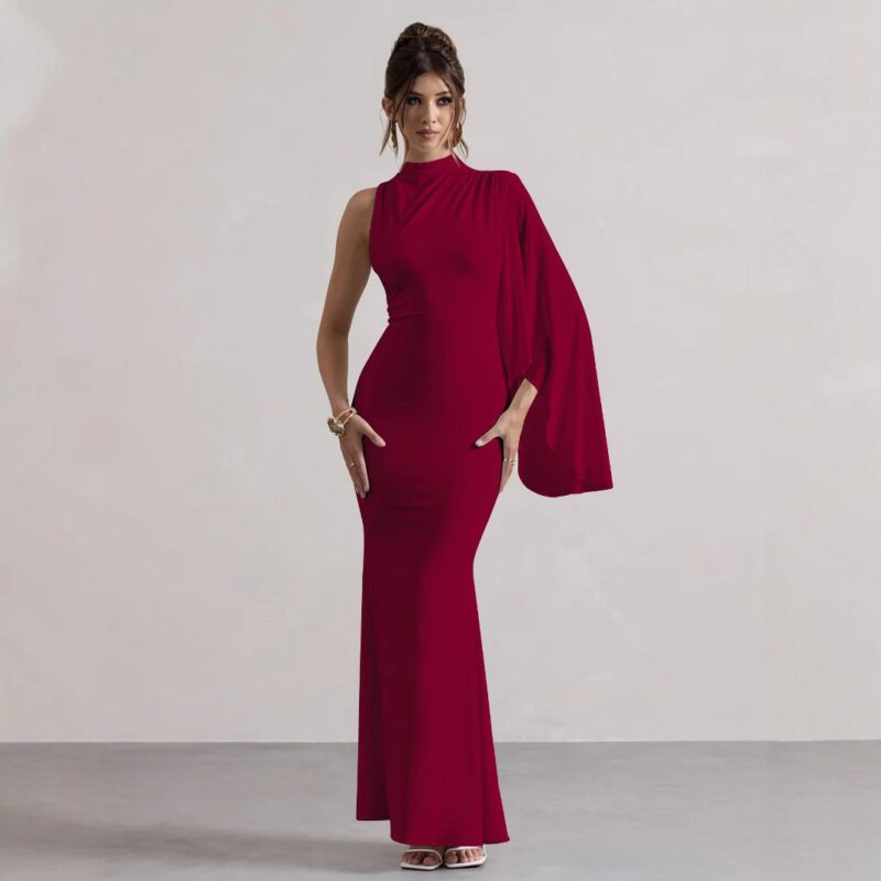 Long Sleeve One Shoulder Maxi Dress