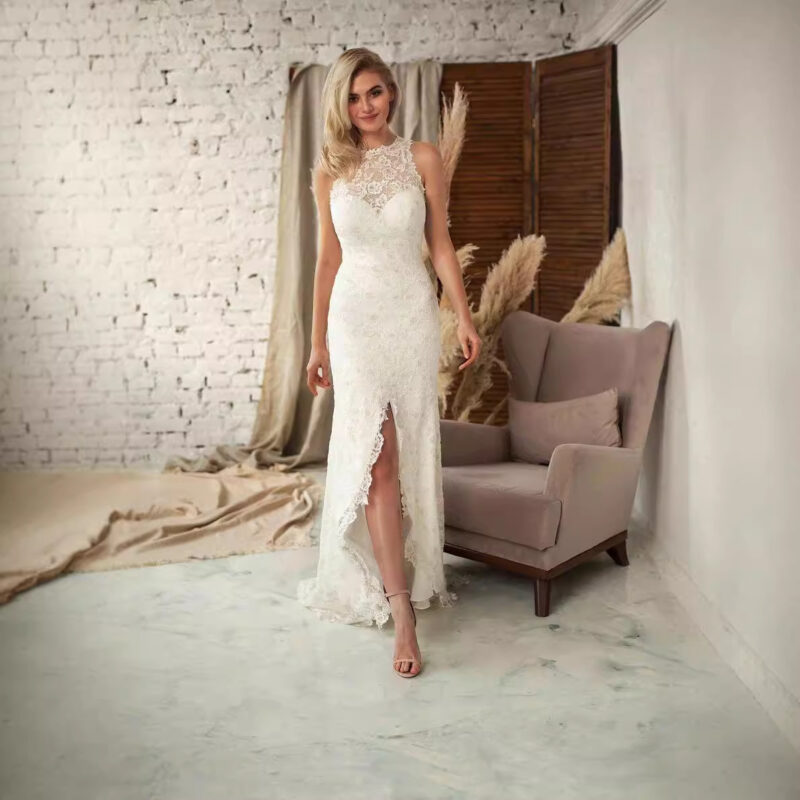 Sleeveless Halter Lace Maxi Dress
