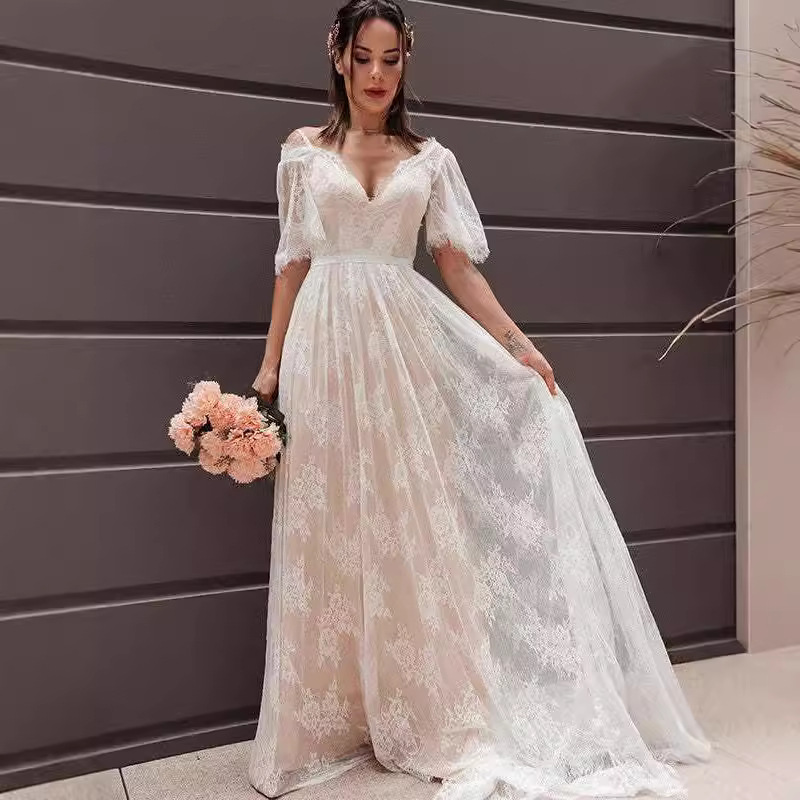 Pink and White Lace Bridesmaid Dress