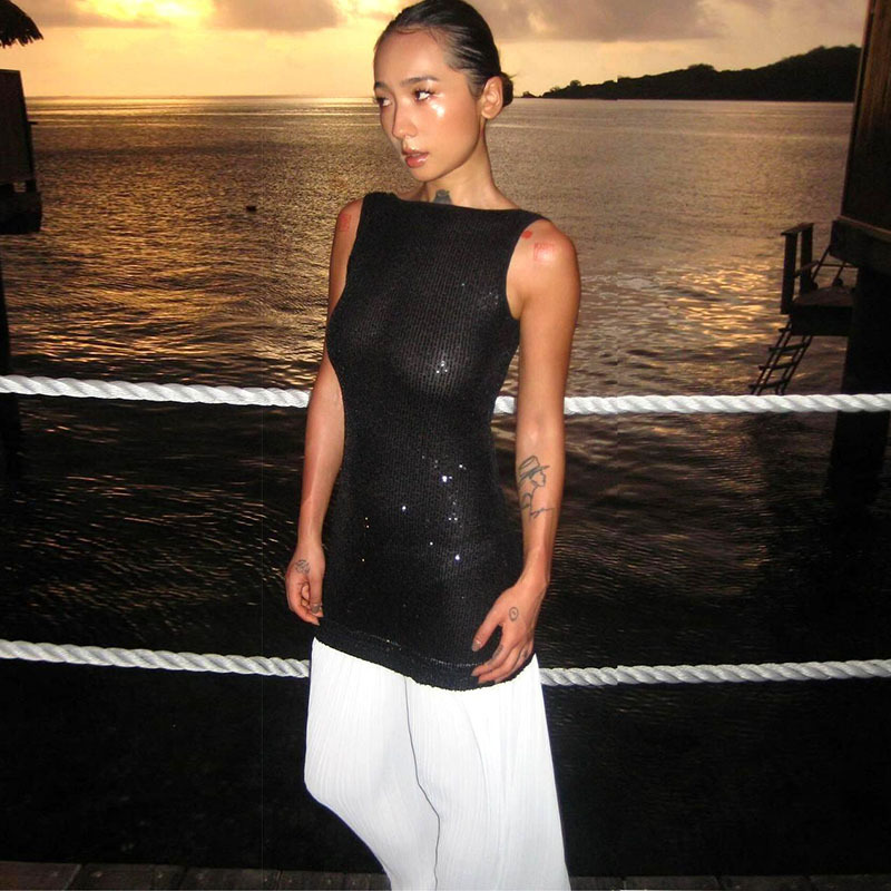 Sequin Backless Midi Dress