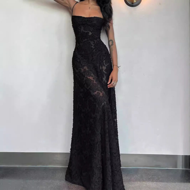 Elegant Sheer Lace Maxi Dress | Sexy Backless Evening Gown