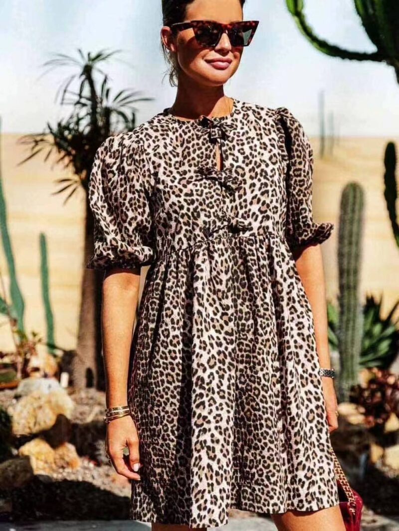 Strappy Shirt Leopard Dress