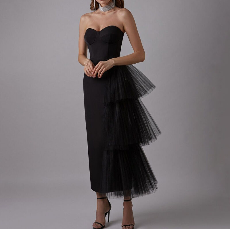 Glamorous Strapless Evening Dress | Tulle Ruffle Gown