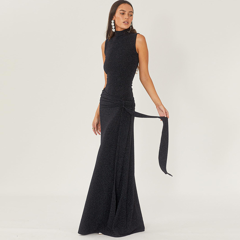 High Neck Sleeveless Silk Dress