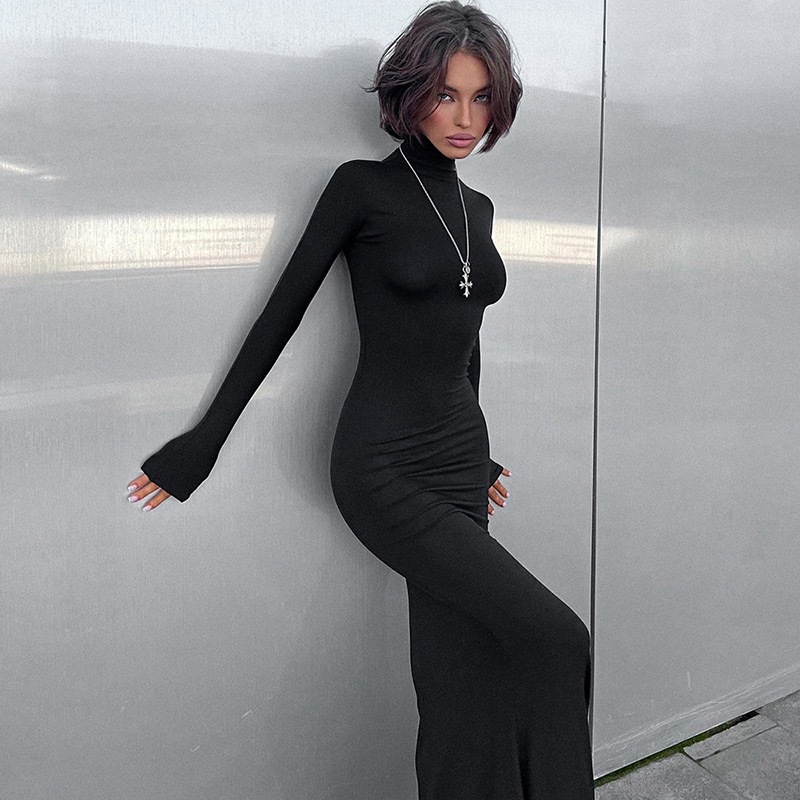 High Neck Slim Maxi Dress