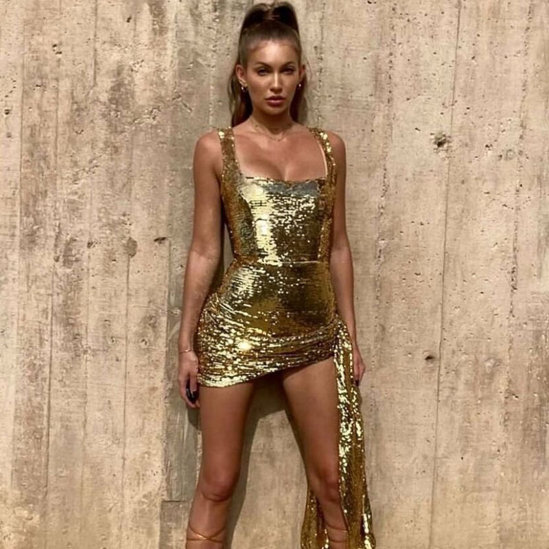 Golden Sequin Bodycon Dress | Strapless High-Waisted Party Dress
