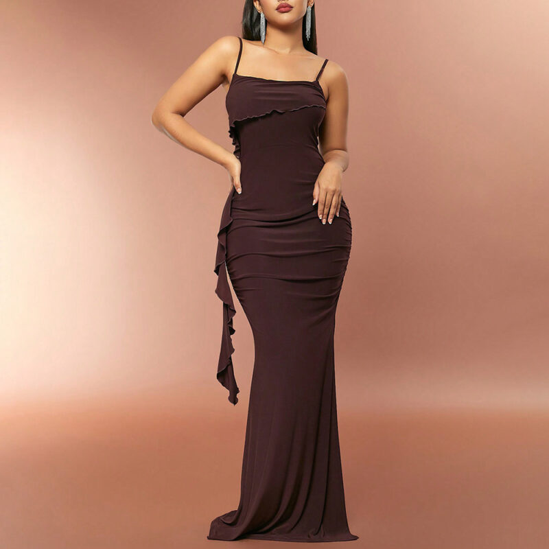 Elegant Ruched Maxi Dress | Backless Satin Slit Gown