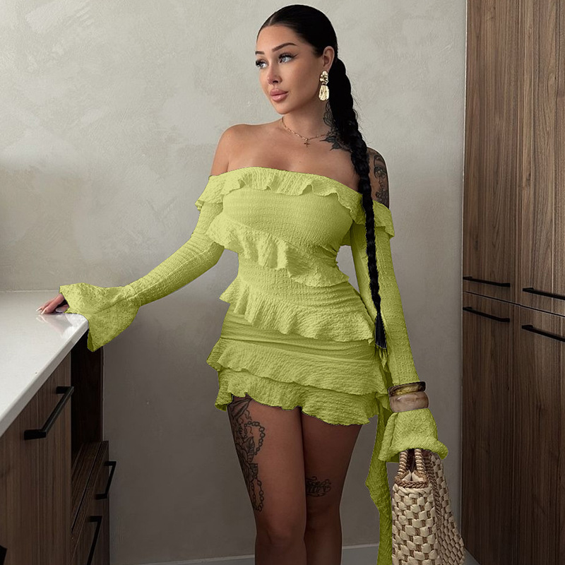 One Shoulder Flounced Dress