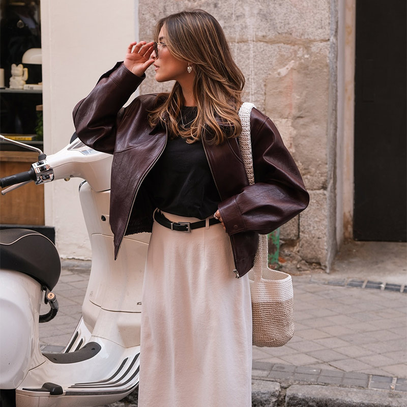 Wine Red Retro Leather Coat