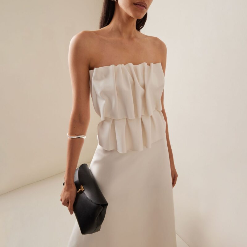 Elegant Ruffled Midi Dress | French-Inspired Strapless Dress