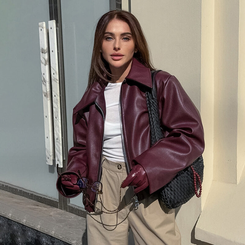 Vintage Wine Red Leather Motorcycle Jacket