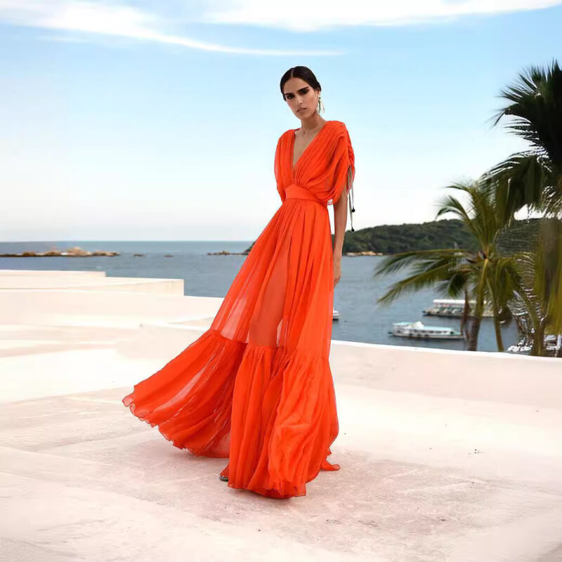 Eck Slim Maxi Evening Gown