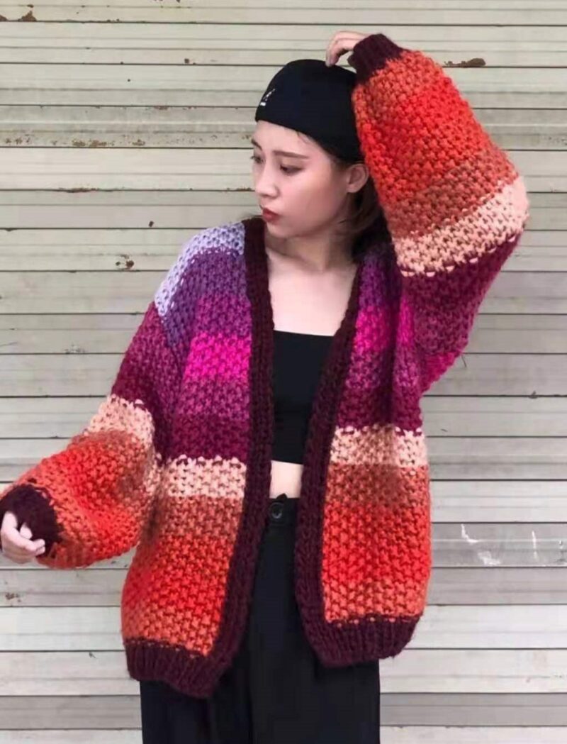 Rainbow Stripe Cardigan Shrimp Sweater Coat