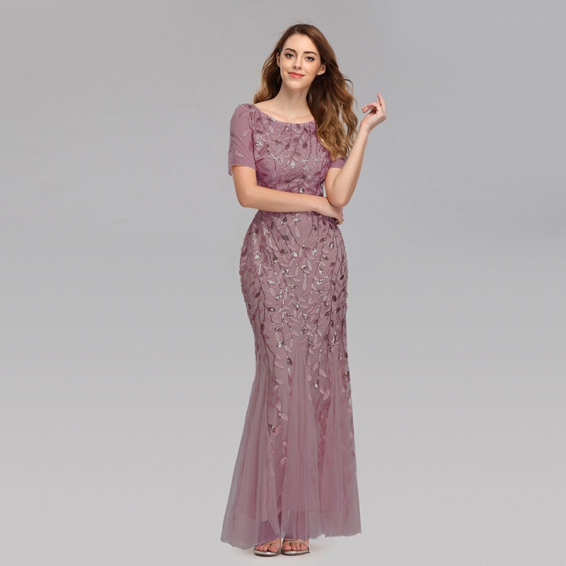 Floral Sequin-Embroidered Evening Gown | Elegant Mermaid Party Dress