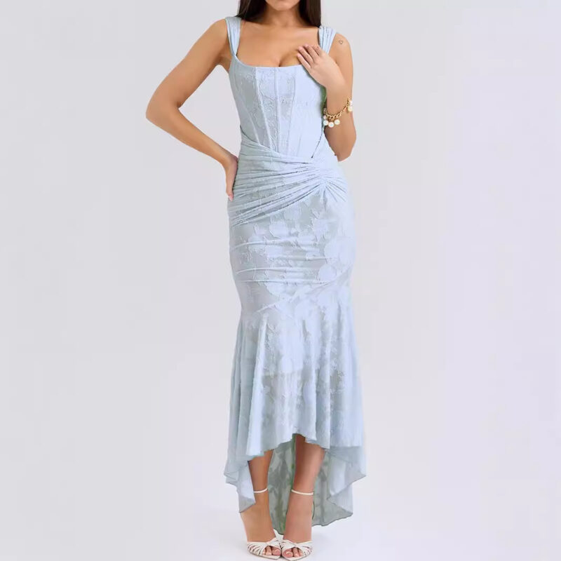 Lace Fishbone Bodycon Mermaid Dress | Sexy Strapless Fitted Evening Gown – 5 Colors