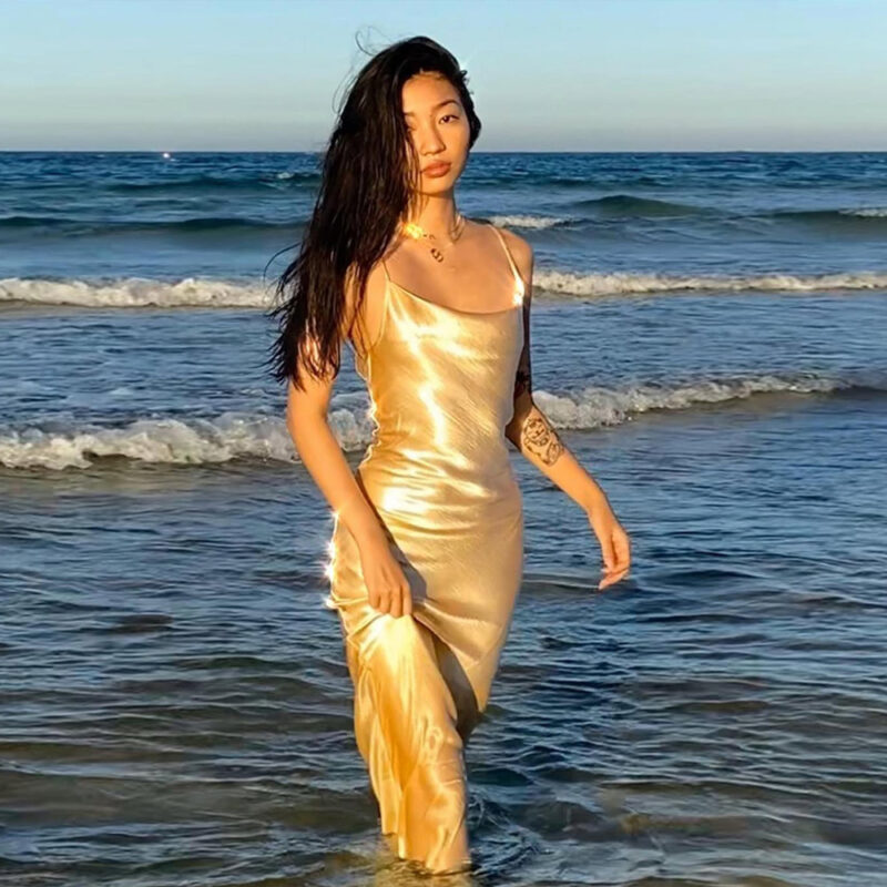 Satin Backless Maxi Club Dress