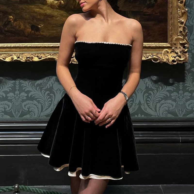 Velvet Strapless A-Line Dress | Sexy Backless Fit & Flare Mini Dress