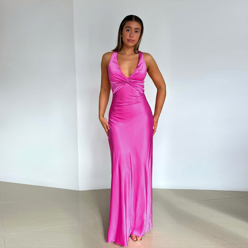 Backless Satin Maxi Dress