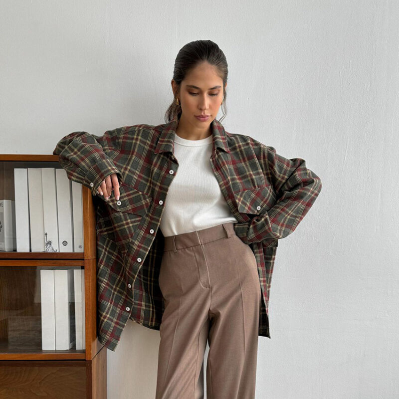 Vintage Oversized Button Shirt | Plaid Check Shirt