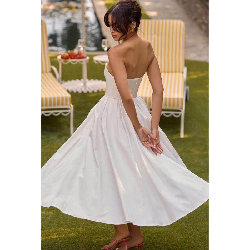 Elegant Strapless Corset Midi Dress | Chic Backless Aesthetic Gown