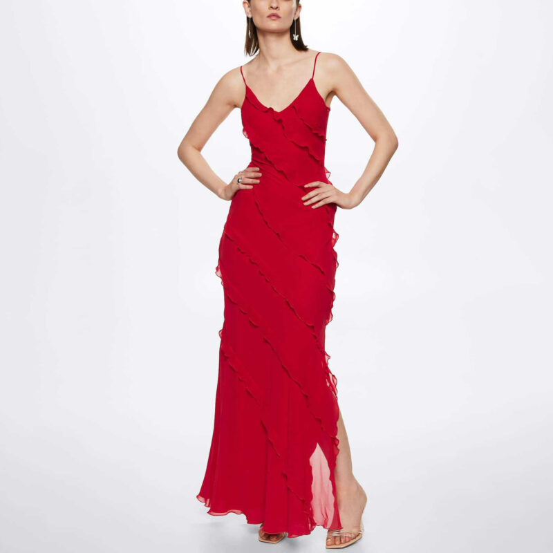 Sexy Backless Ruffled Maxi Dress | Side Slit Chiffon Bodycon Dress