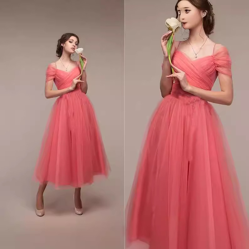 One Shoulder Mesh Bridesmaid Dress