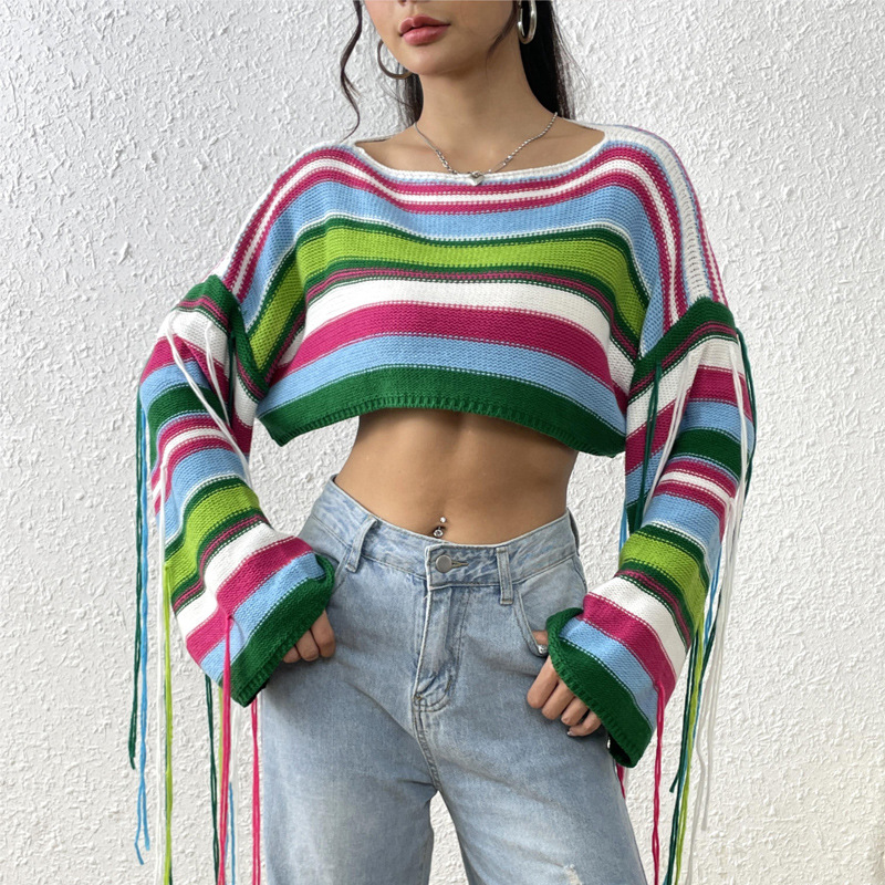Blue and green striped sweater