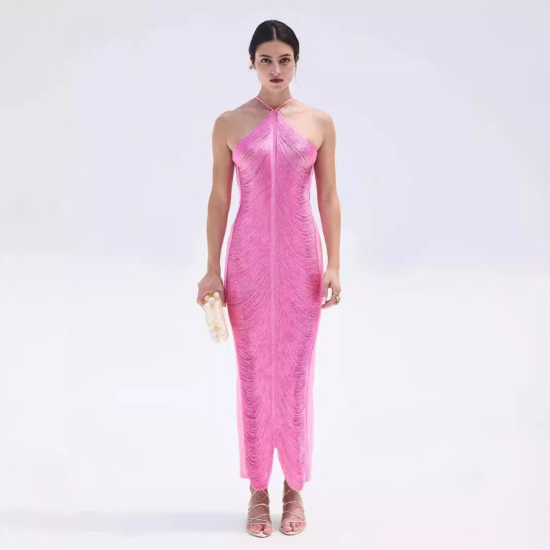 Tassel Slit Halter Eveningwear