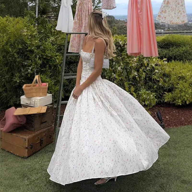 Elegant Floral Strapless Midi Dress | Chic Cottagecore Summer Dress