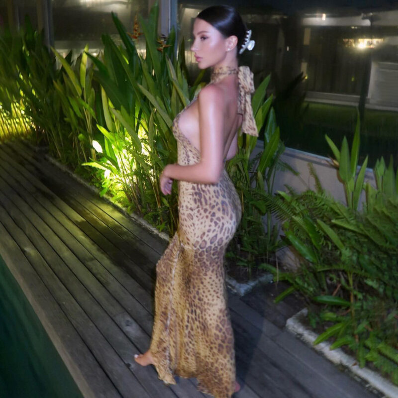 Leopard Backless Maxi Gown