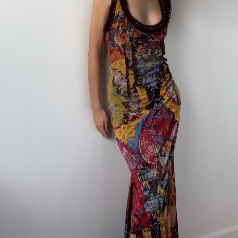 Vintage Tie-Dye Floral Maxi Dress