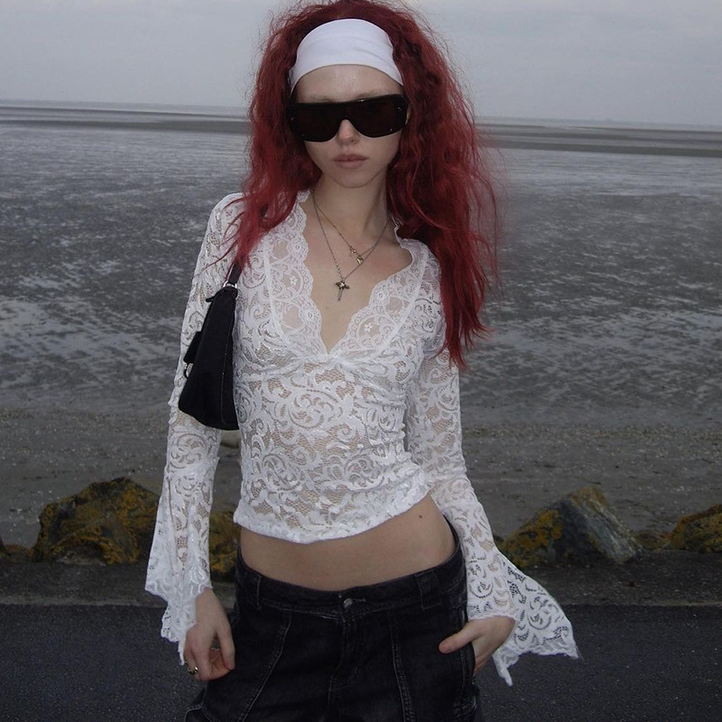 Lace Long Sleeve Crop Top