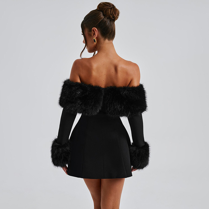 Fur Collar Mini Dress