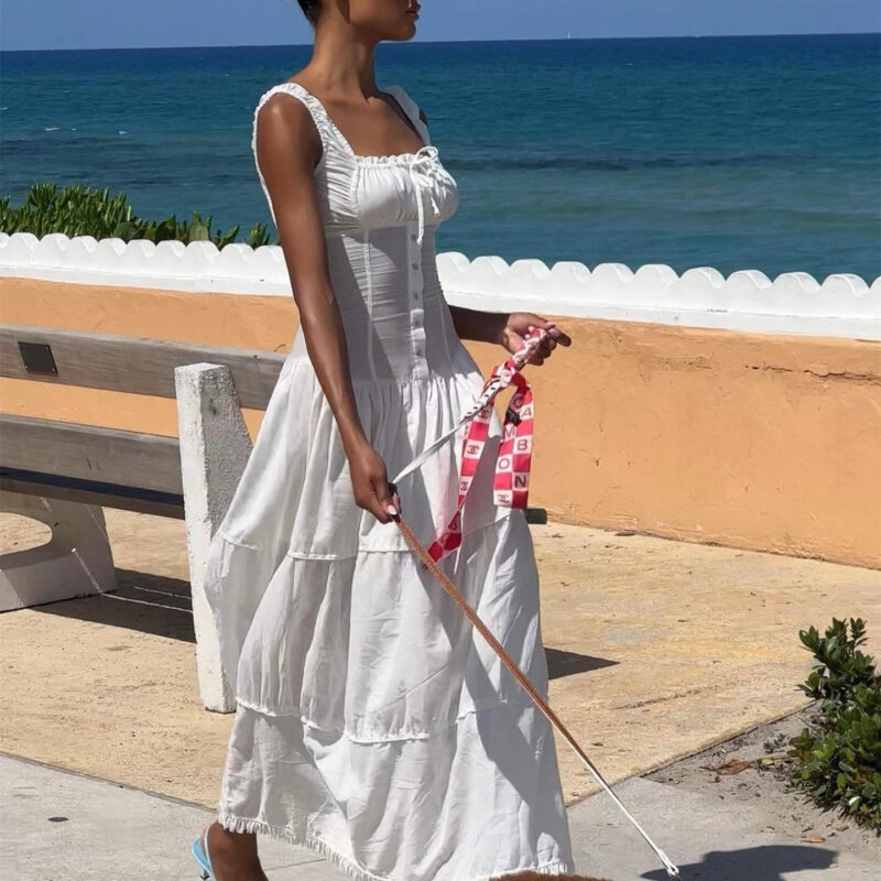 Square Collar Cotton Maxi Dress