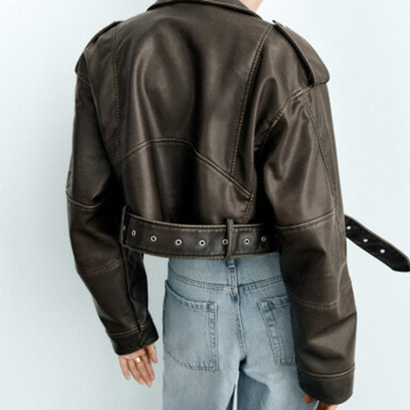 Gradient Color Leather Denim Jacket