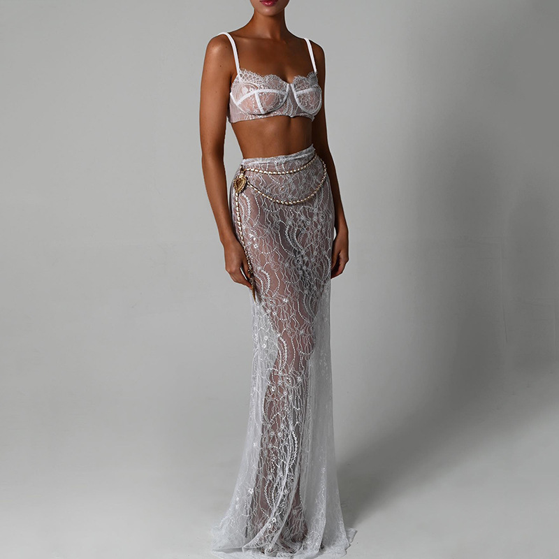 Lace Two-Piece Fish Tail Maxi Dress