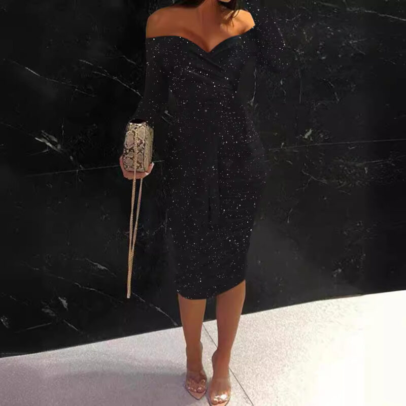 One Shoulder Long Sleeve Sequin Dress