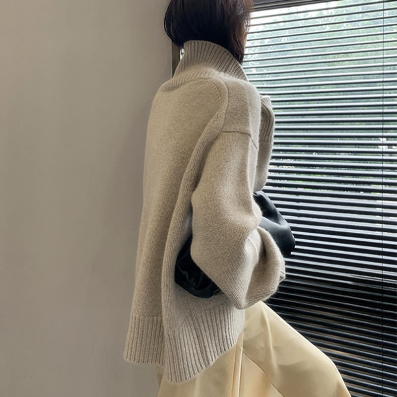 High Sweater Loose And Flat Needle Thickened Pullover Sweater